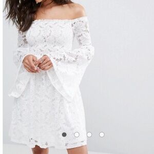 Like New River Island Boho Off Shoulder White Lace Dress. Size 10
